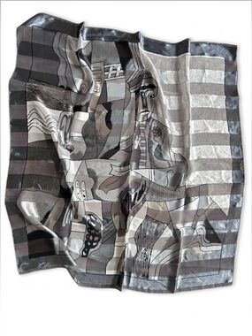 Gray Patterned Women's Silk Scarf - Elegant Neutral Accessory size 40x40 inches